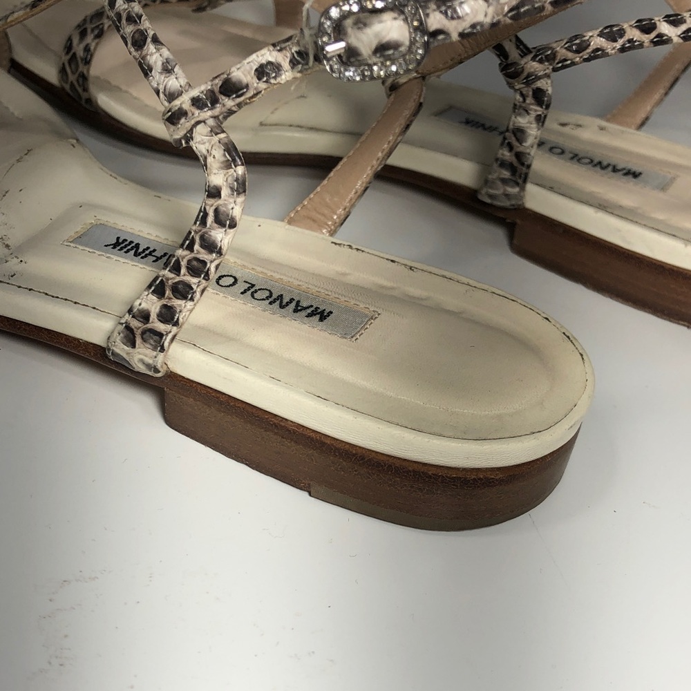 Manolo Blahnik Handmade in Italy. Leather Animal Print Flats Sandals, Size 7 (US - Picture 11 of 14